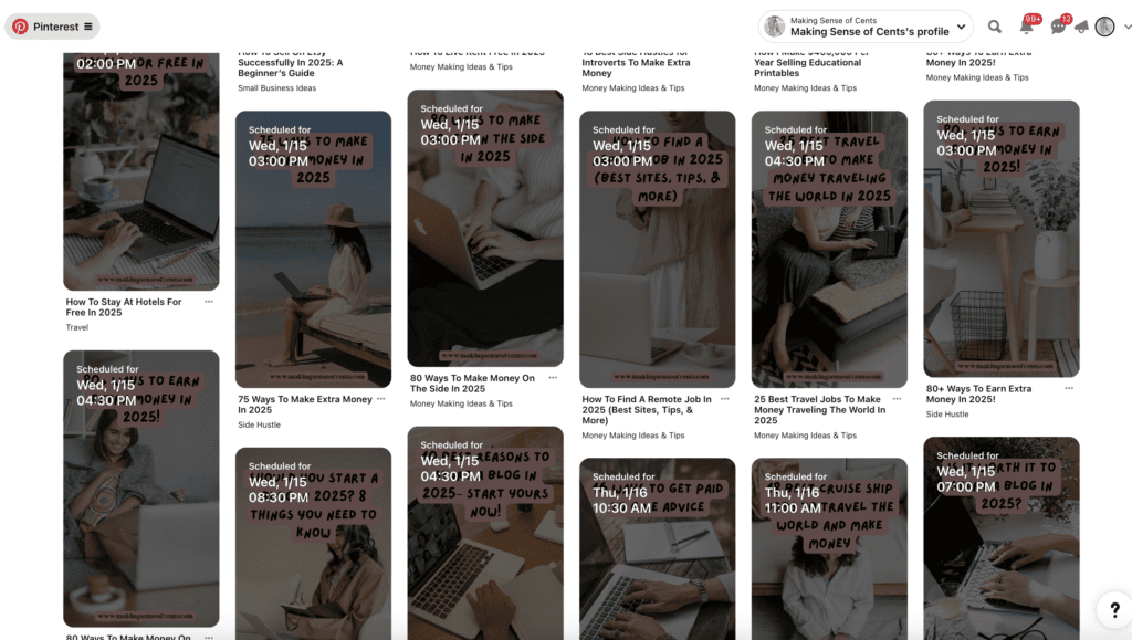 Here is a screenshot of the scheduling page I use as a Pinterest virtual assistant. how to make money on pinterest by becoming a pinterest virtual assistant