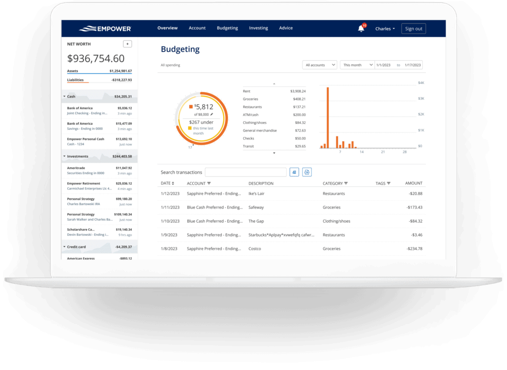 Empower's budgeting and cash flow tracking tool