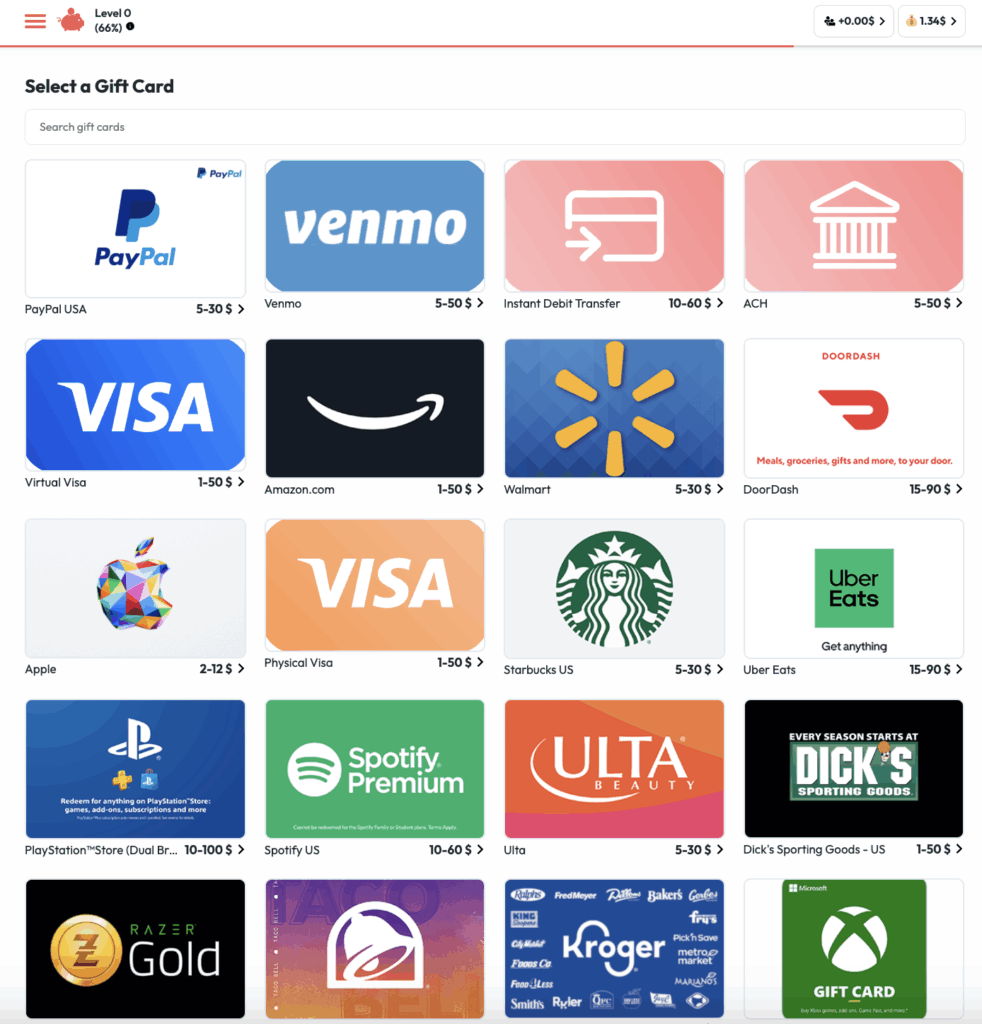 HeyPiggy gift card options